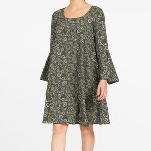 Floral Trapeze Dress with Bell Sleeves